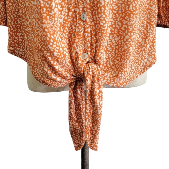 Free People Celia Printed Front-Tie Button Front Top Women's Size S Rust Combo - Picture 4 of 13
